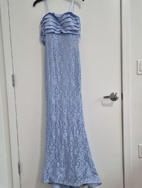 Liz Claiborne Light Blue Lace Maxi Dress with Ruffled Bandeau Bodice
